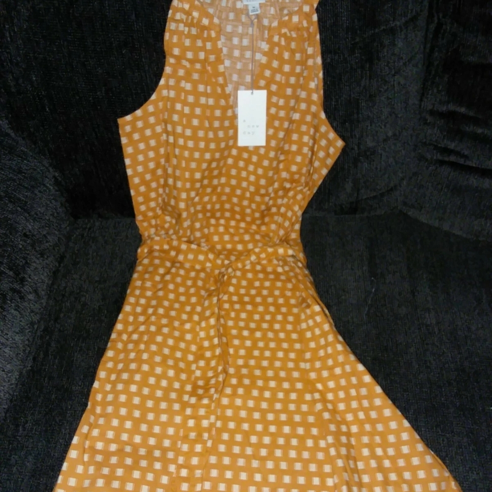 a new day Orange and White Checkered Midi Dress